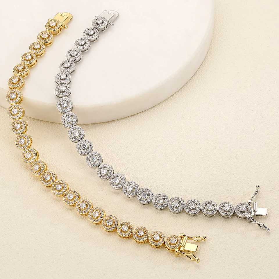 Fashion Round Cubic Zirconia Bracelet Women Men Gold Silver Couple Copper Bracelet Holiday Gift Party Everyday JewelryXJ250109