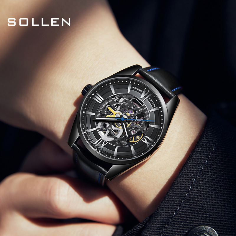 Men's Skeleton Automatic Mechanical Watch - Black Warrior