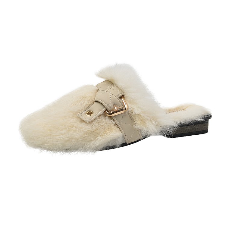 Women Slippers Winter Warm Flat Bottom New Fashion Square Toe Versatile Triple Black Beige Khaki Free shipping