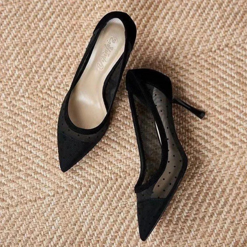 Womens Shoes Fashion Lace Mesh Breathable Lightweight Comfort Thin High Heel Sandals Shoes for Women Zapatos De Mujer 250106