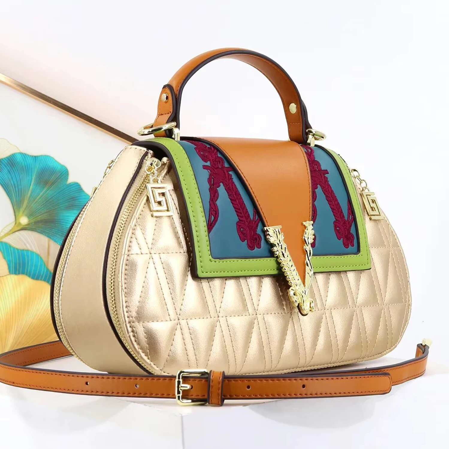 Women's With V Ladies Leather Handbag Female Shoulder Bag Dias Crossbody Handbags Women Embroidery Bags