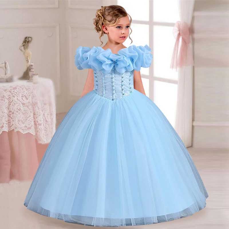 Girls Pearl Sequin Princess Dress 4-12 Fashion Off Shoulder Bunny Dress Banquet High end Lacing Evening DressXJ250108
