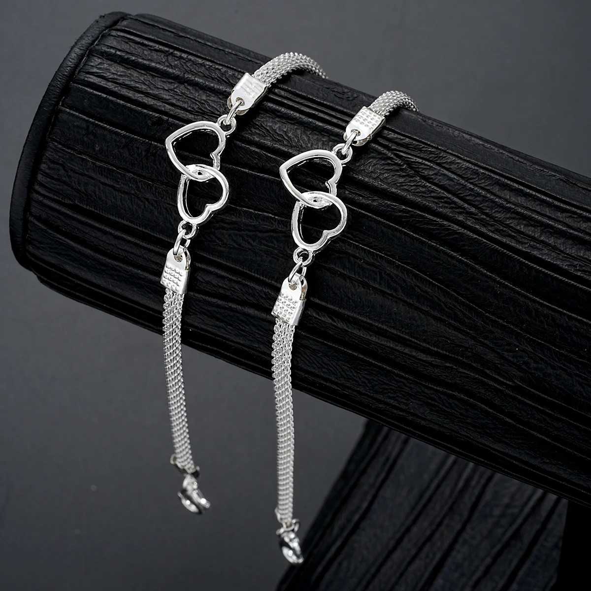 2 Pcs Set Heart Couple Bracelets for Women Men Silver Color Double Layer Matching Chain Bracelet r Jewelry GiftXJ250109