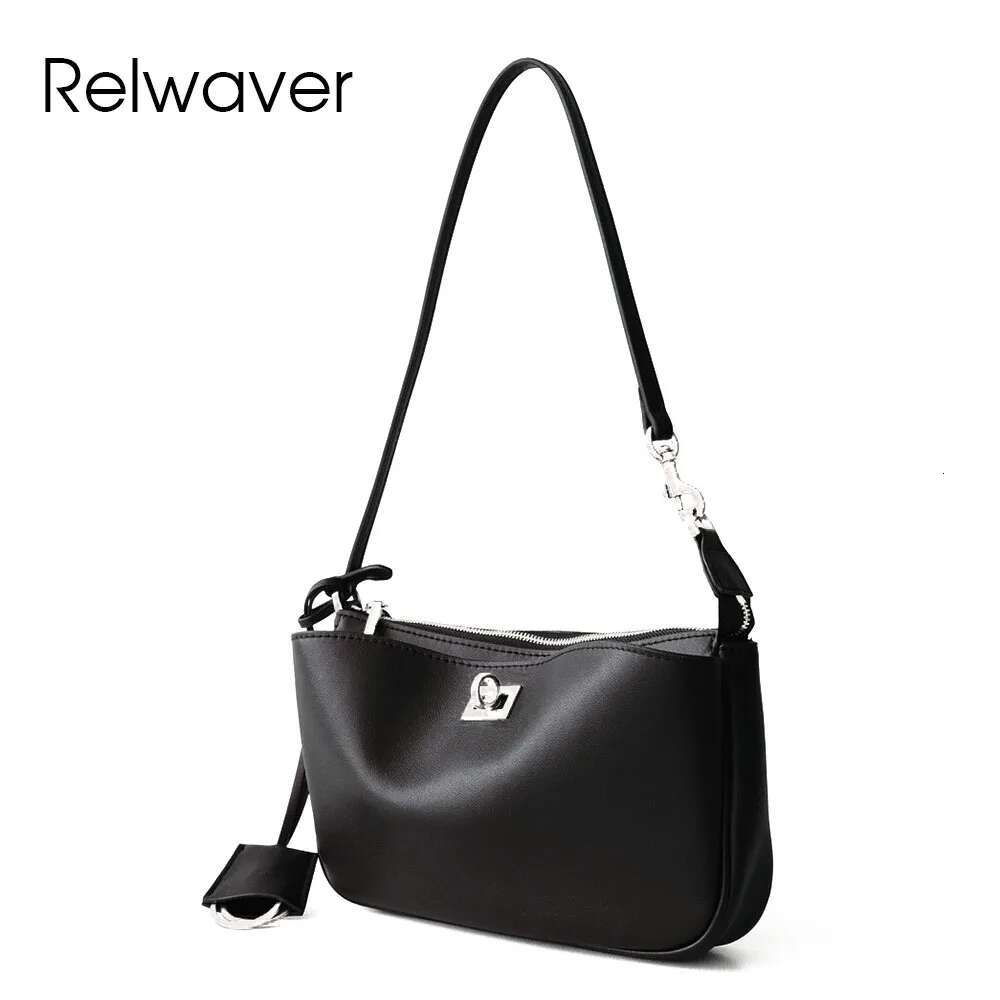 Relwaver Flap Second Layer Cowhide Zipper Shoulder Bag 2025 Spring Summer Black Versatile Crossbody Bags For Women