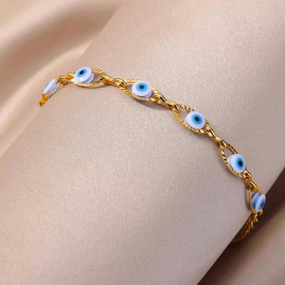 Gothic Rainbow Evil Eye Bracelets For Women Stainl Steel Gold Color Turkish Demon Chain Charm Bracelet Summer Beach JewelryXJ250109