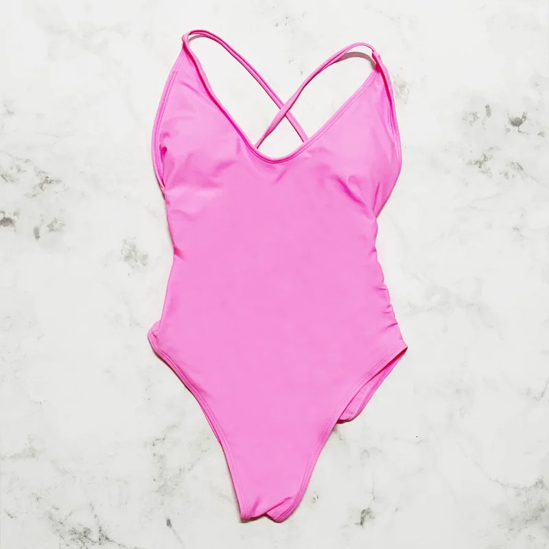 Sexy Female Swimsuit With Chest Pad 1Piece Swimwear Women Monokini Bandage Swimming Suit S3XL Pink Black Push Up Bathing Suits 250108