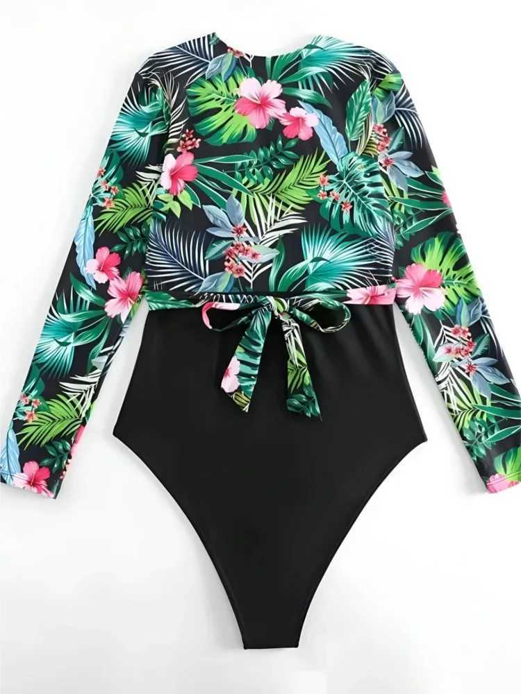 One-Piece Swimsuit For Sports Surfing Long Seve Swimwear 2024 New Womens Bodysuit Swimming Bathing Suit Beachwear Pool BatherXJ240108