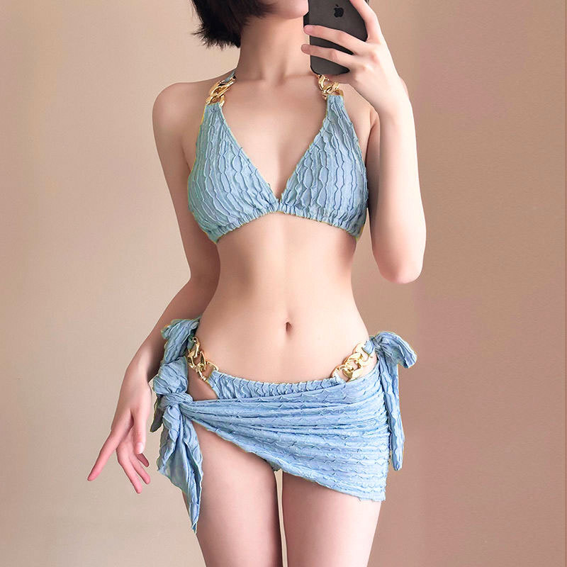 Bikini women 2025 new bikini dress style three piece set sexy small chest vacation white hot spring designer trendy swimsuit