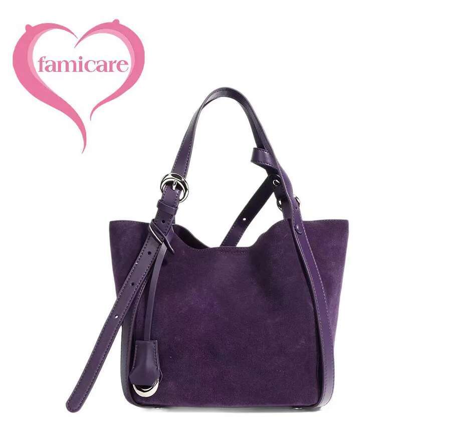 2024 Cowhide Leather Women Tote Large Capacity Senior Vegetable Basket Bucket Bag Suede Single Shoulder Crossbody Pack