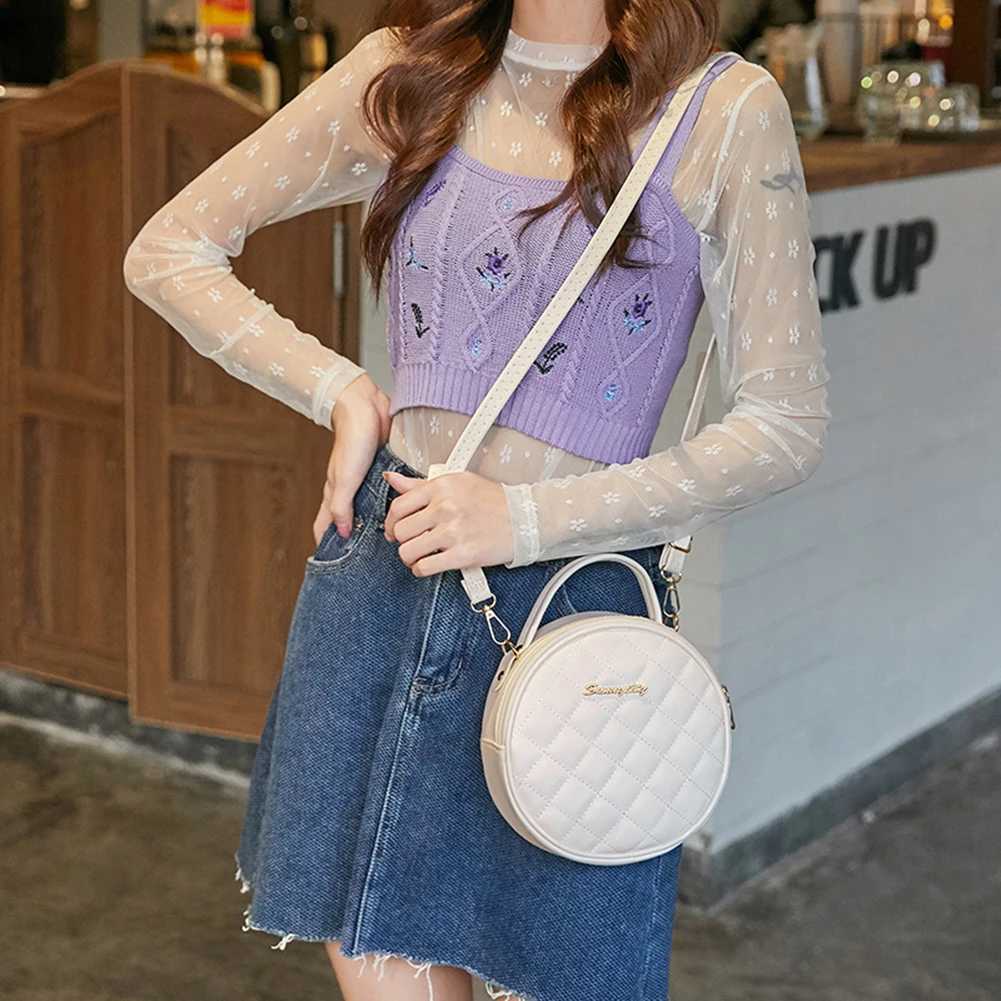 Mini Round Ladies Shoulder Crossbody Bags Fi Lattice Pattern PU Leather Women Shoulder Bags Casual Small Messenger HandbagsXJ250108