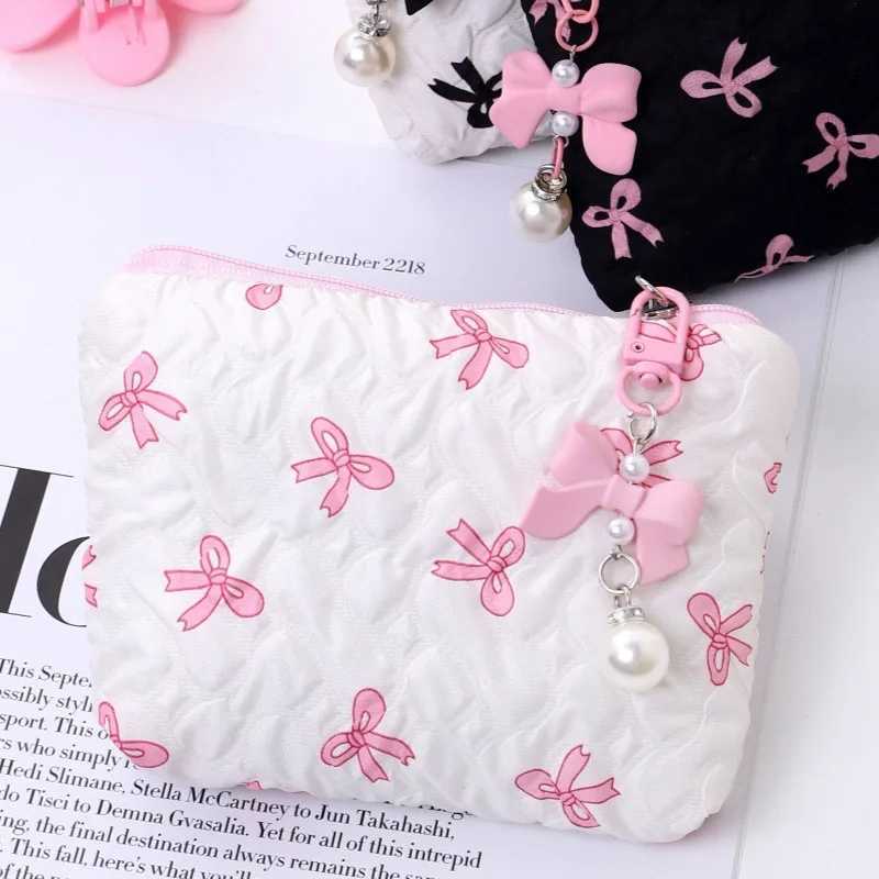 Sweet Bow Canvas Makeup Bag Set Large Capacity Portable Lipstick Air Cushion Storage Bag Cotton Cosmetics Handbag Travel Washing Bag W250109