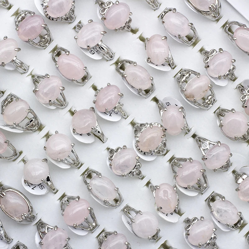 Vintage Natural Rose Pink Quartz Ring for Women Geometric Crystal Engagement Rings Set Female Gift Fine Jewelry 25Pcs/lot 250106