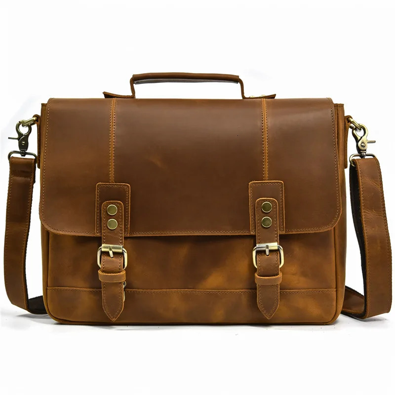 Mens Genuine Leather Briefcase Retro Handbag Large Capacity Shoulder Bag Cross-border Commute Laptop Bag 250107