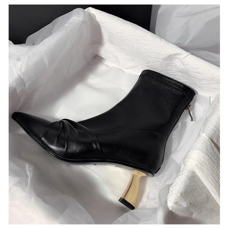 er Women Slim Ankle Boots Fashion Elegant Pointed Toe Shoes High Heel Womens Morder Short Booties 250106