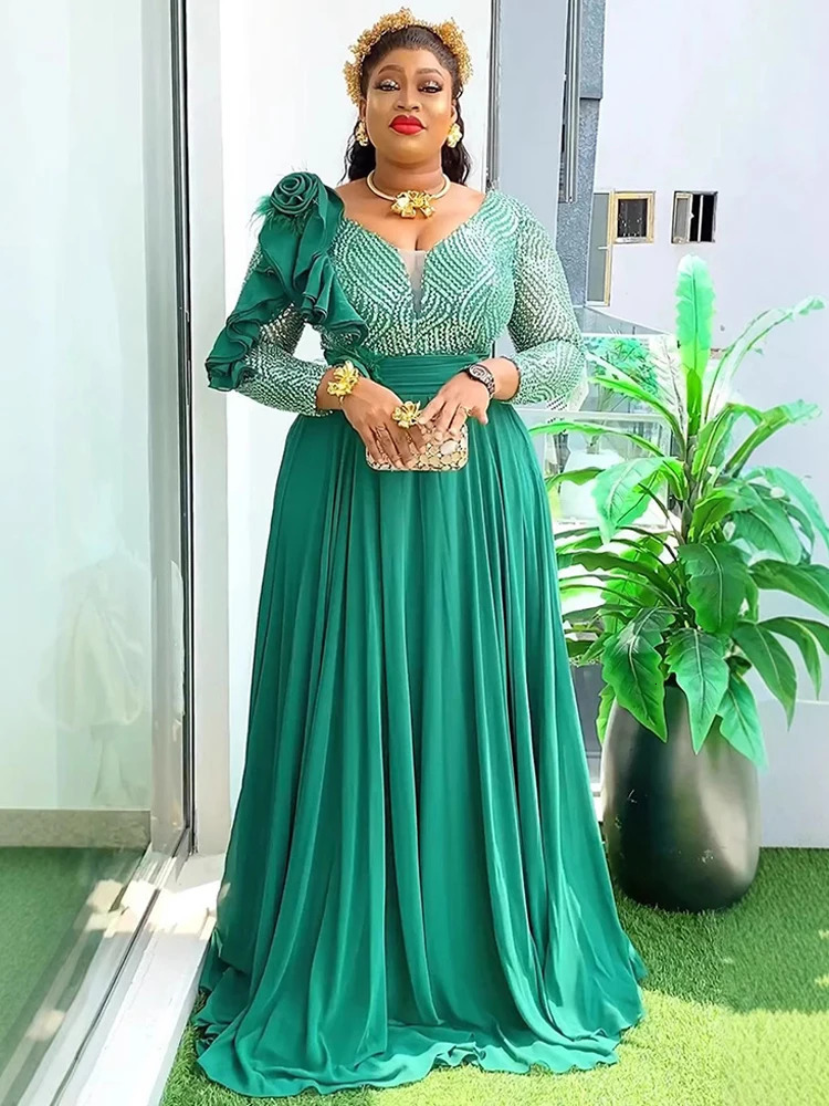 Elegant Women Evening Dresses y Sequin Chiffon Long Dress African Dashiki Outfits Party Prom Birthday Gowns Female Clothing 250109