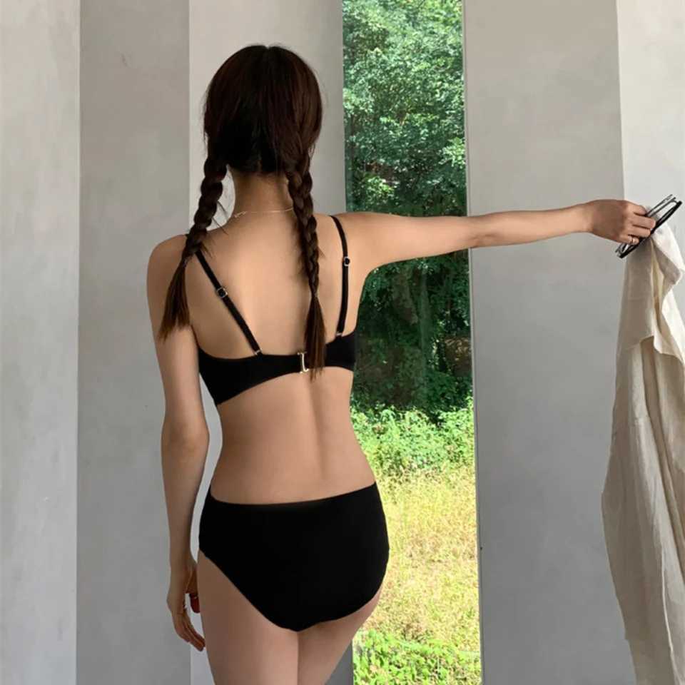 Fashion Women Triangular One-piece Suspenders Swimsuit Solid Color Sexy One Piece Bathing Suit Cut-out Waist Exposed SwimsuitXJ240108