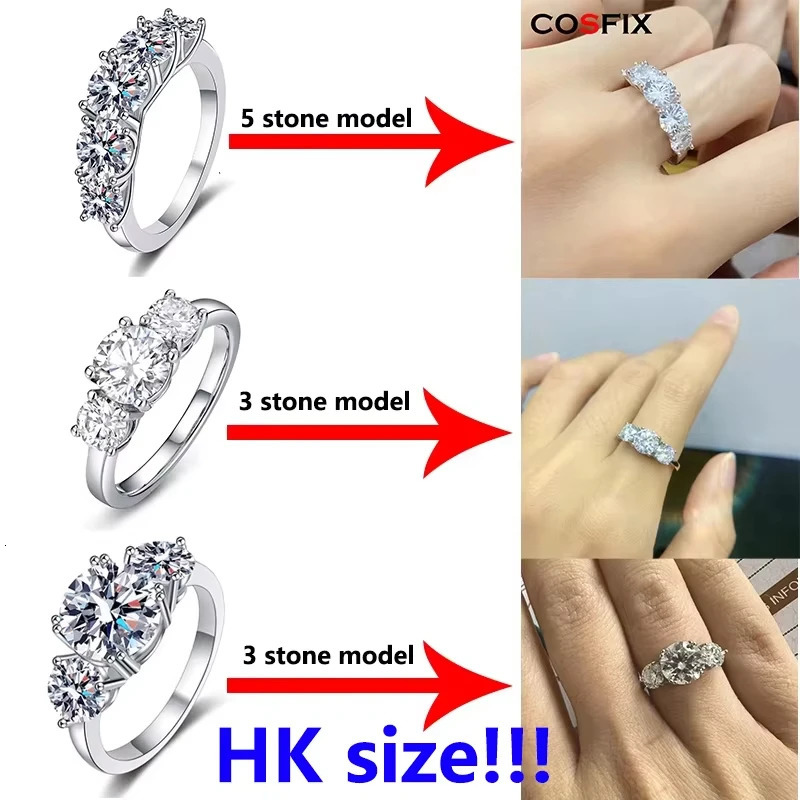 COSFIX 3 Stone Full Ring for Women Double Halo Ring s925 Silver Plated 18K Lab Created Diamond Wedding Band 250106