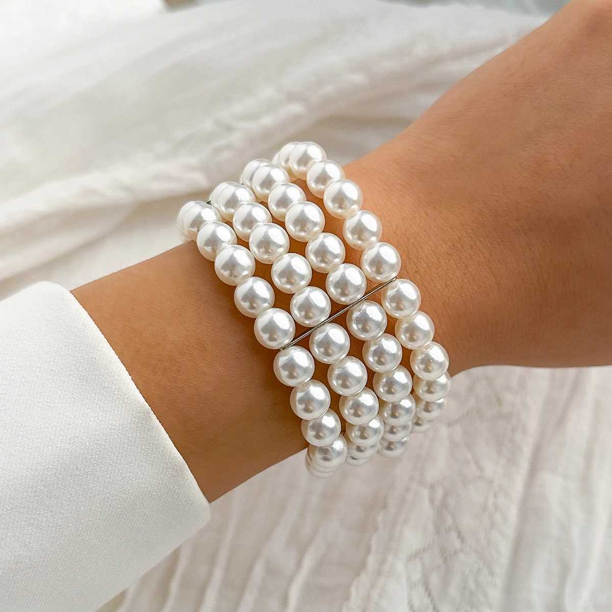 IngeSight.Z Luxury Multilayer Imitation Pearl Beaded Wide Cuff Bracelets For Women Simple Charm Bangles Party Birtay GiftsXJ250109