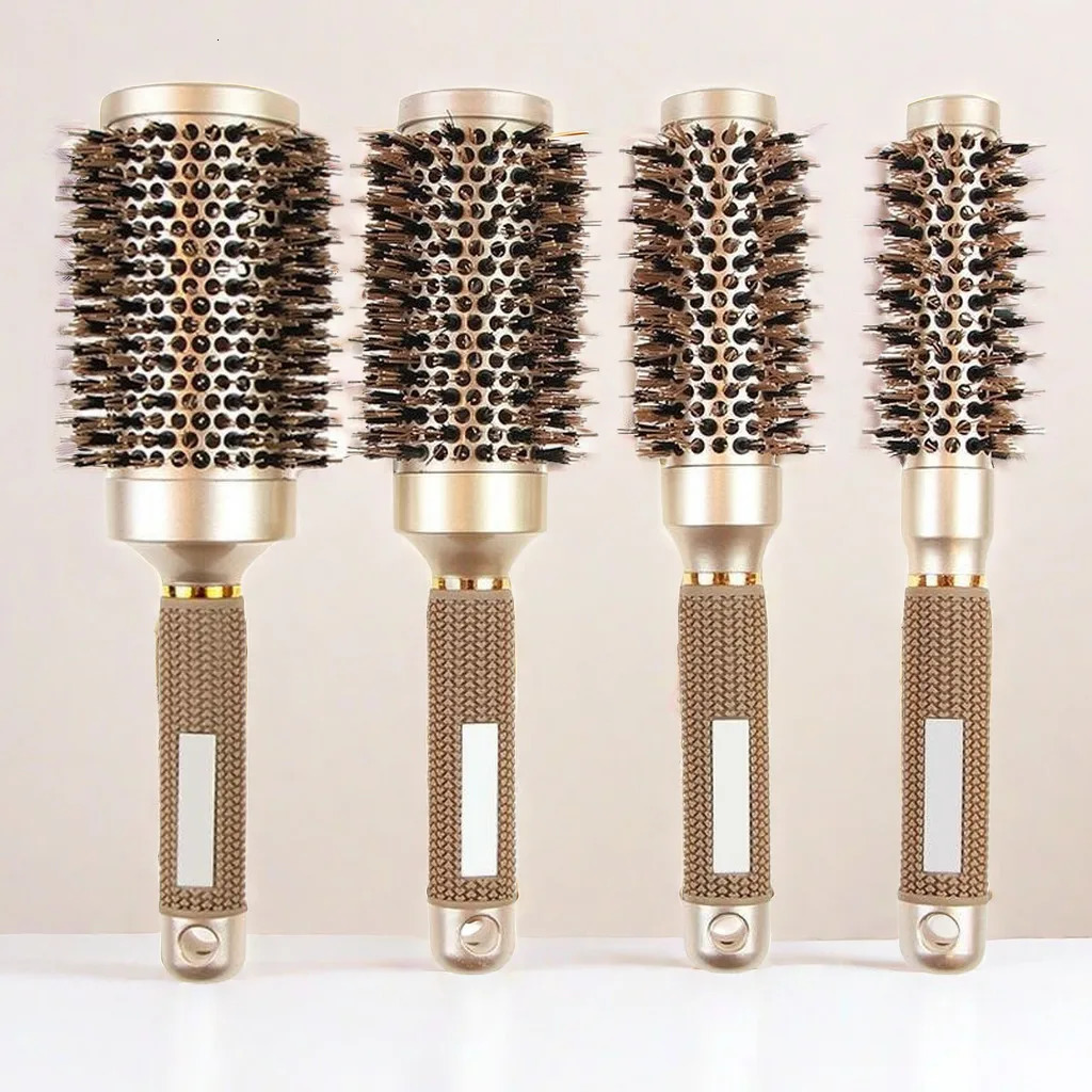 Roll Boar Bristles Hairdressing Brush For Blow Drying Hair Brush Round Barrel Blowout Hair Styling Brush 250106
