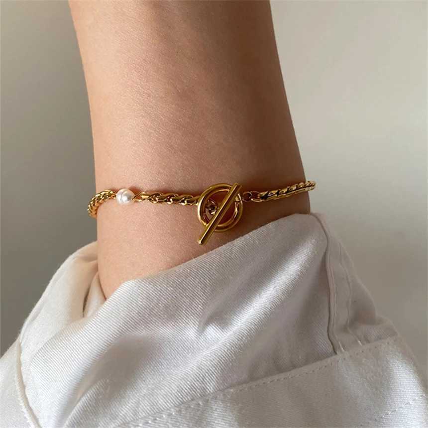 316L Stainl Steel Simplicity Vintage Irregular Shed Pearl OT Buckle Chain Bracelet For Women Fashion Fine Jewelry Gift B628XJ250109
