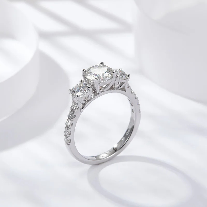COSFIX 3 Stone Full Ring for Women Double Halo Ring s925 Silver Plated 18K Lab Created Diamond Wedding Band 250106