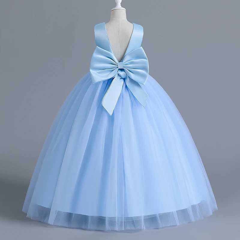 Luxury Girl Blue Sequined Dress 5-14T Children Formal Pageant Gala Prom Gown Bridesmaid Girl Wedding Costume Graduation ClothesXJ250108