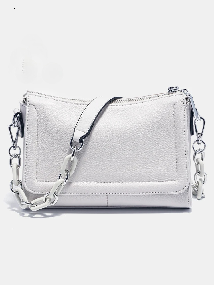 Zency 2024 New Fashion Acrylic Chain Handbags Soft Leather Top-handle For Women Small Underarm Bag White Crossbody