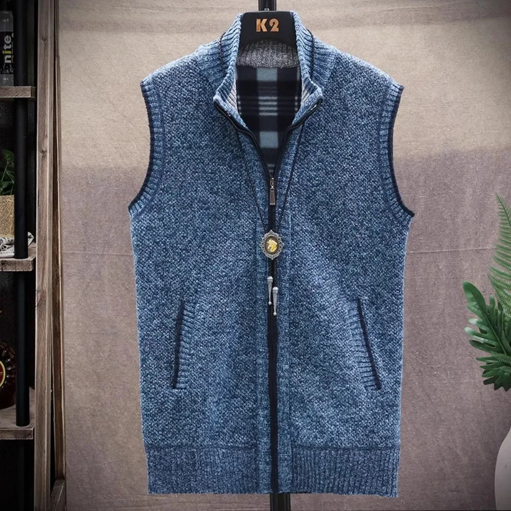 Atutumn and Winter Mens Sweater Cardigan Knitting Vest Dailywear Warmth Thickened Zipper Jacket Waistcoat Male Streetwear 250107
