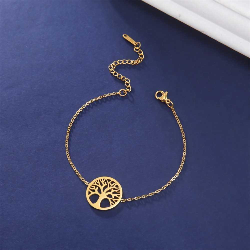 Tree of Life Bracelet for Women Charm Gold Plated Stainl Steel Bracelets 2023 Luxury Woman Jewelry pulseras para parejasXJ250109