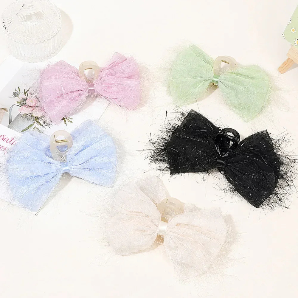 1pc 13cm Chiffon Fabric Bow Hair Clip Large Simple Sweet Womens Gripper Back Head Shark Clip Holiday Hair Accessories Gift 250103