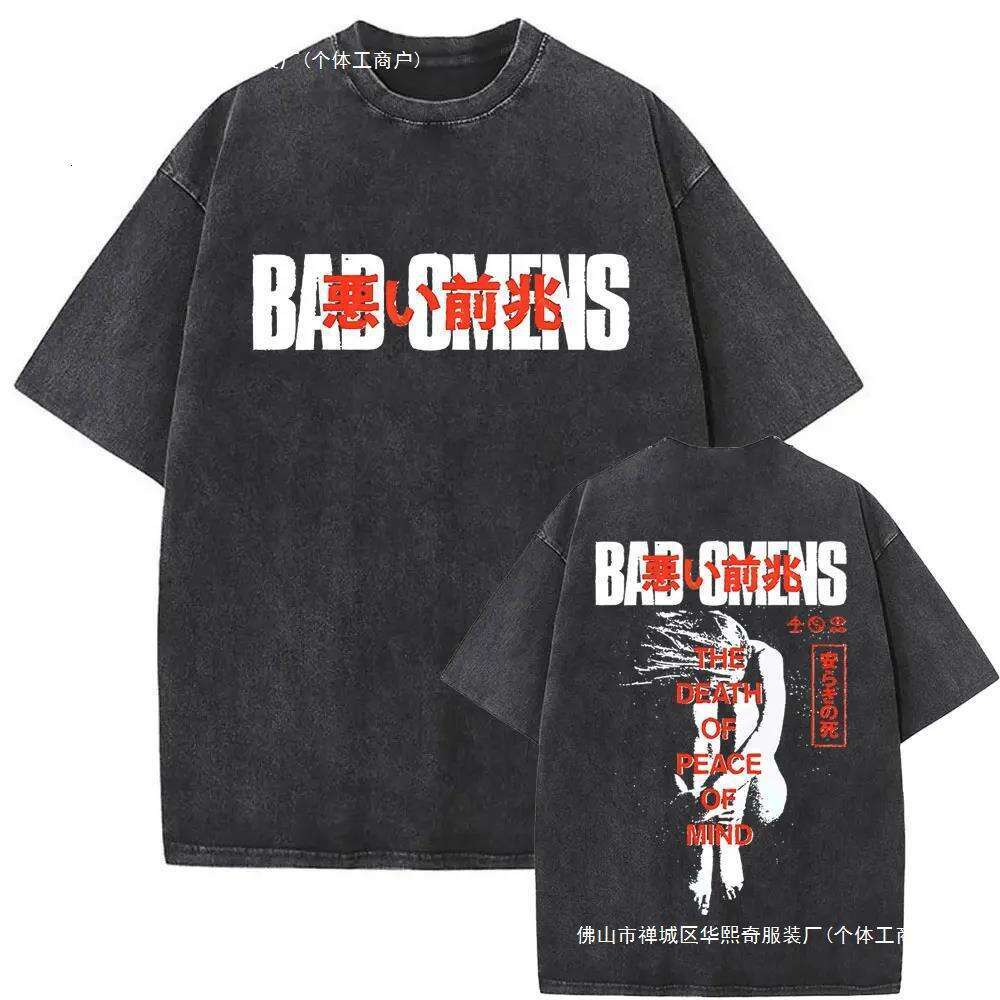 Washed Vintage Bad Omens Print T-shirt Funny Moth Graphic Ts