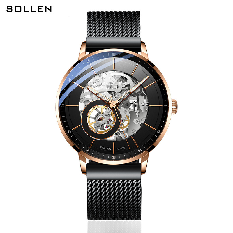SOLLEN Trendy Men's Automatic Watch with Skeleton Dial and Night Glow Feature