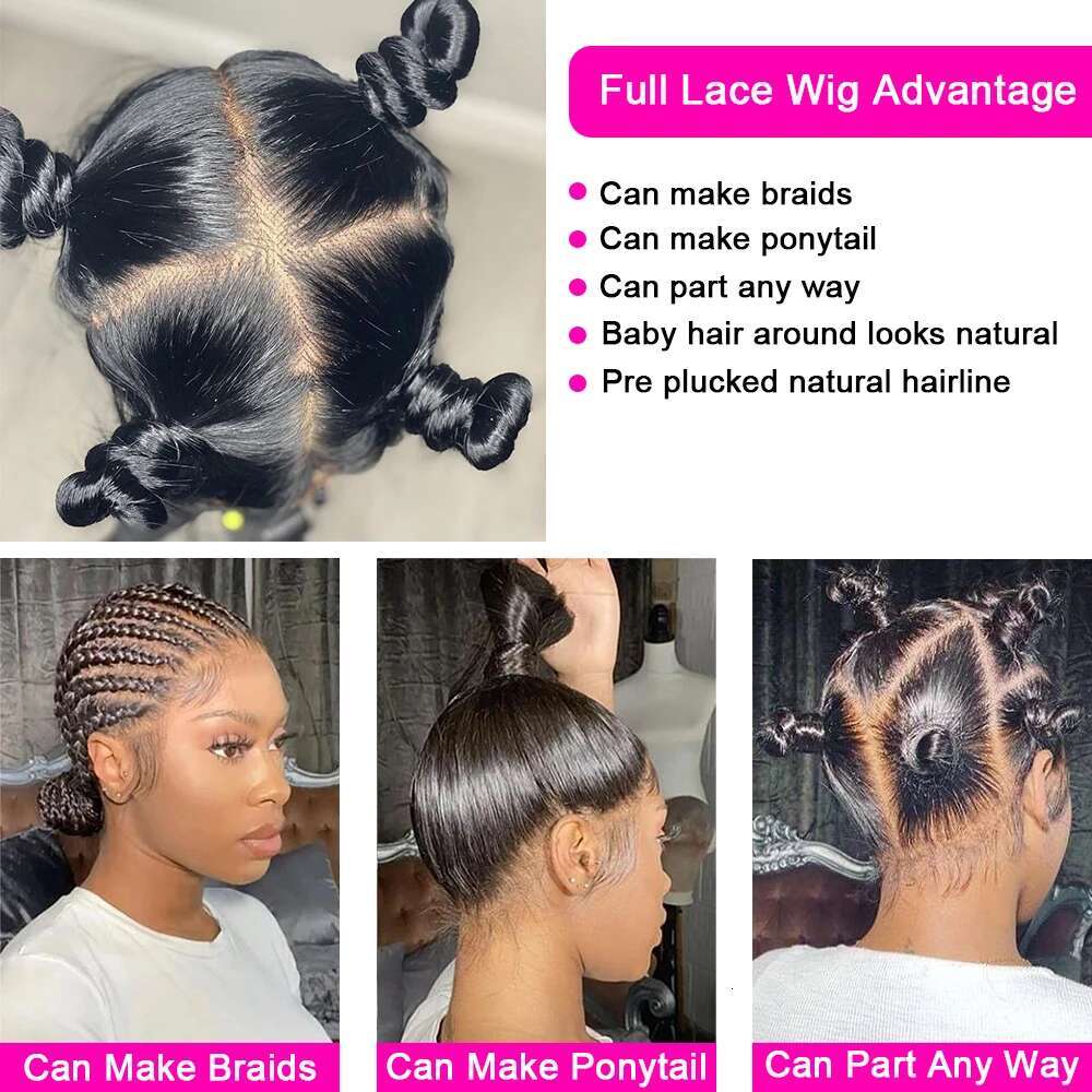HD Full Lace Human Straight Wig Brazilian Pre Plucked Remy Hair Natural Black Color Wigs On Sale Clearance