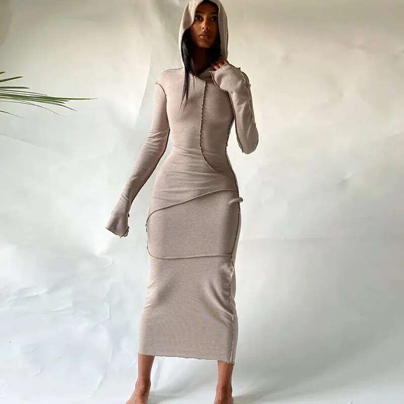 Dulzura Women 2024 Autumn Winter Fashion Sleeve Streetwear Bodycon Black Long Dress Wholesale Items For Business