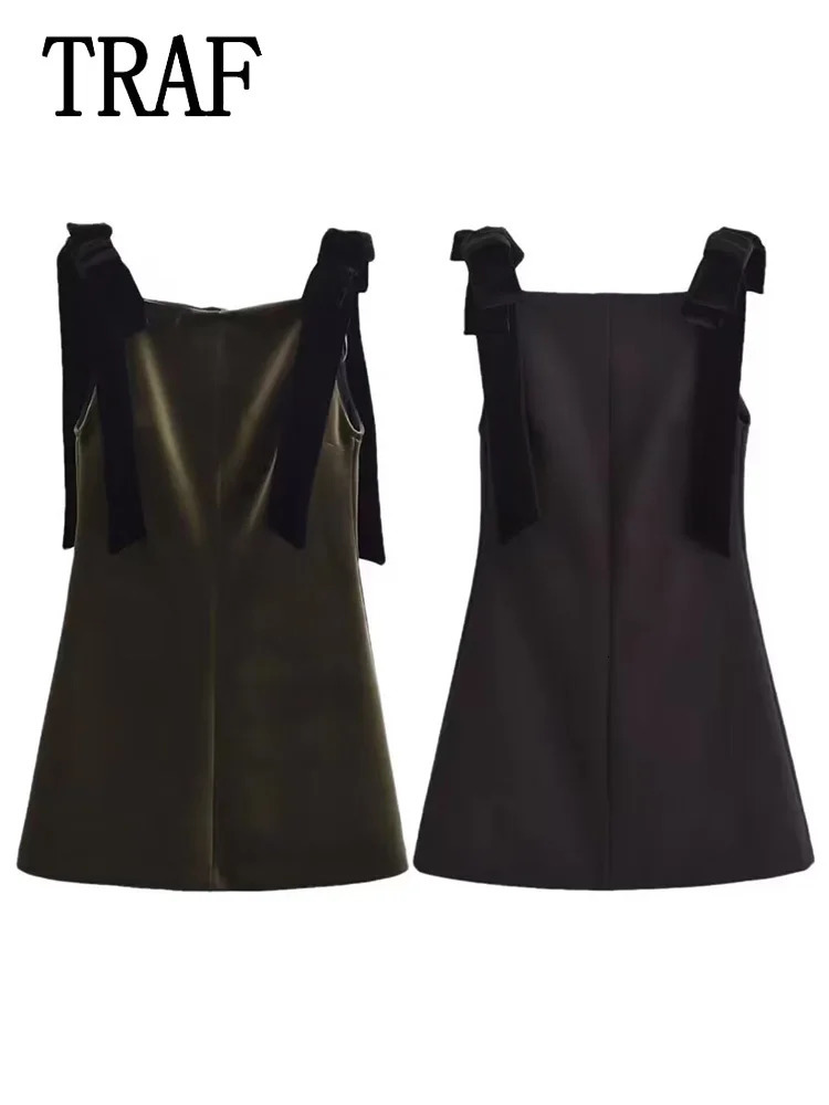 TRAF Women Black Slip Short Dresses Fashion Bow Elegant Party Butterfly Mini Dress Ladies Sleeveless Velvet 250106