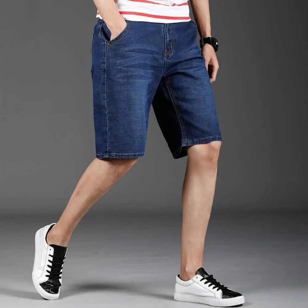 2024 Summer Shorts Jeans Men Denim Pants Stretch Dark Blue Fashion n Mens Slim Straight Male Short Streetwear 250107