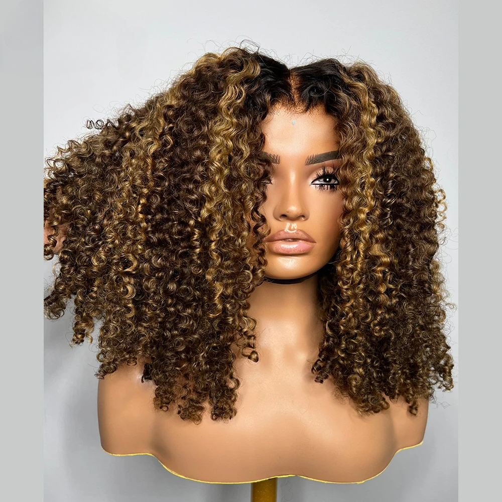 Brazilian Highlight Ombre Honey Blonde Wigs For Women 13X4 Lace Front Human Hair Burmese Curly Wig Synthetic 250%