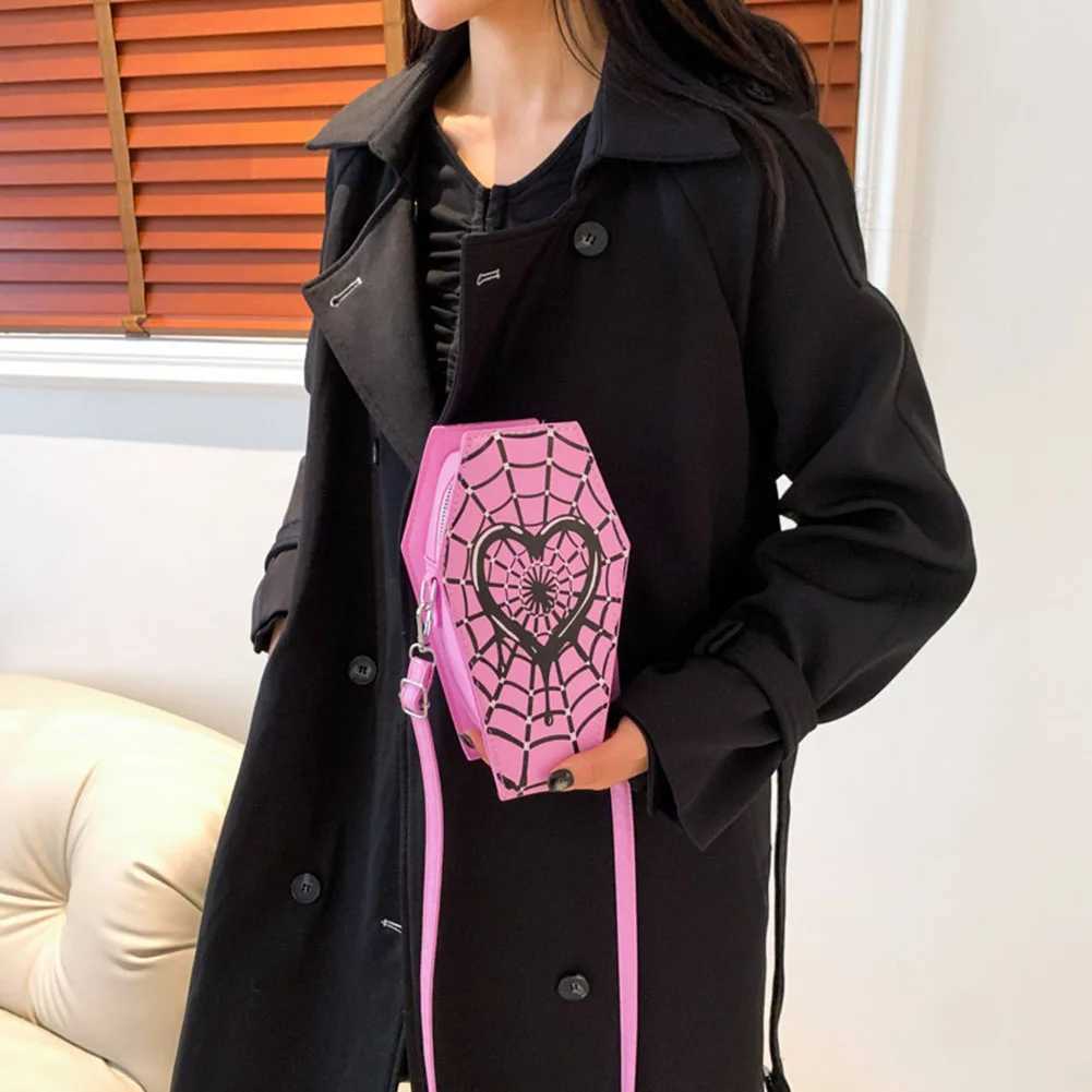 Women Fi Shoulder Bag Large Capacity Coffin Shaped Casual Sahel Bag Adjustable Strap Spider Web PU Leather Chic Hobo BagXJ250108