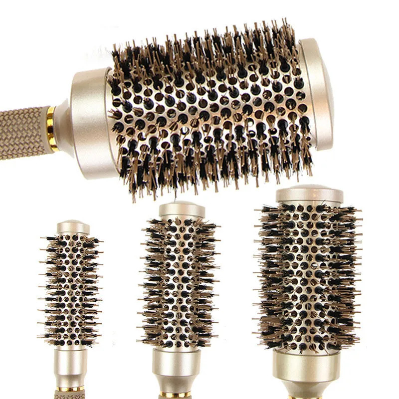 Roll Boar Bristles Hairdressing Brush For Blow Drying Hair Brush Round Barrel Blowout Hair Styling Brush 250106