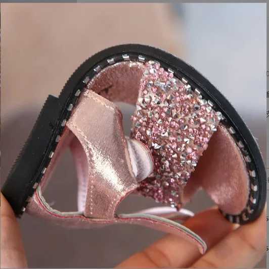 Summer childrens rabbit ear sandals fashionable sparkling rhinestone girl princess Roman sandals baby smooth beach shoes W250108