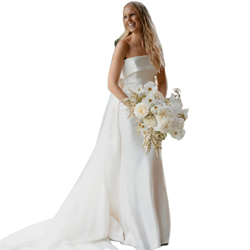 Simple Strapless Mermaid Wedding Dresses Ivory Satin Long Bridal Gowns Sleeveless Elegant Robe De Mariee 2025