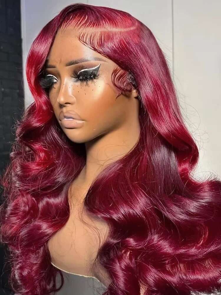 13x6 99J Bury Body HD Transparent 13x4 Front Human Hair 30 40 Inch Red Colored Water Wave Lace Frontal Wigs