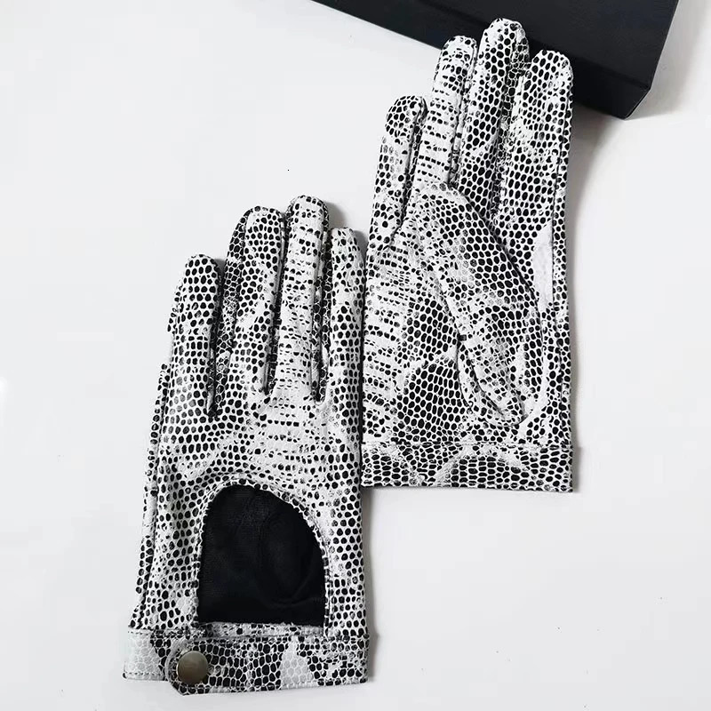 Half Palm Gloves Rivet Pin Street Fashion Driving Genuine Goat Leather Womens Short G599 241223