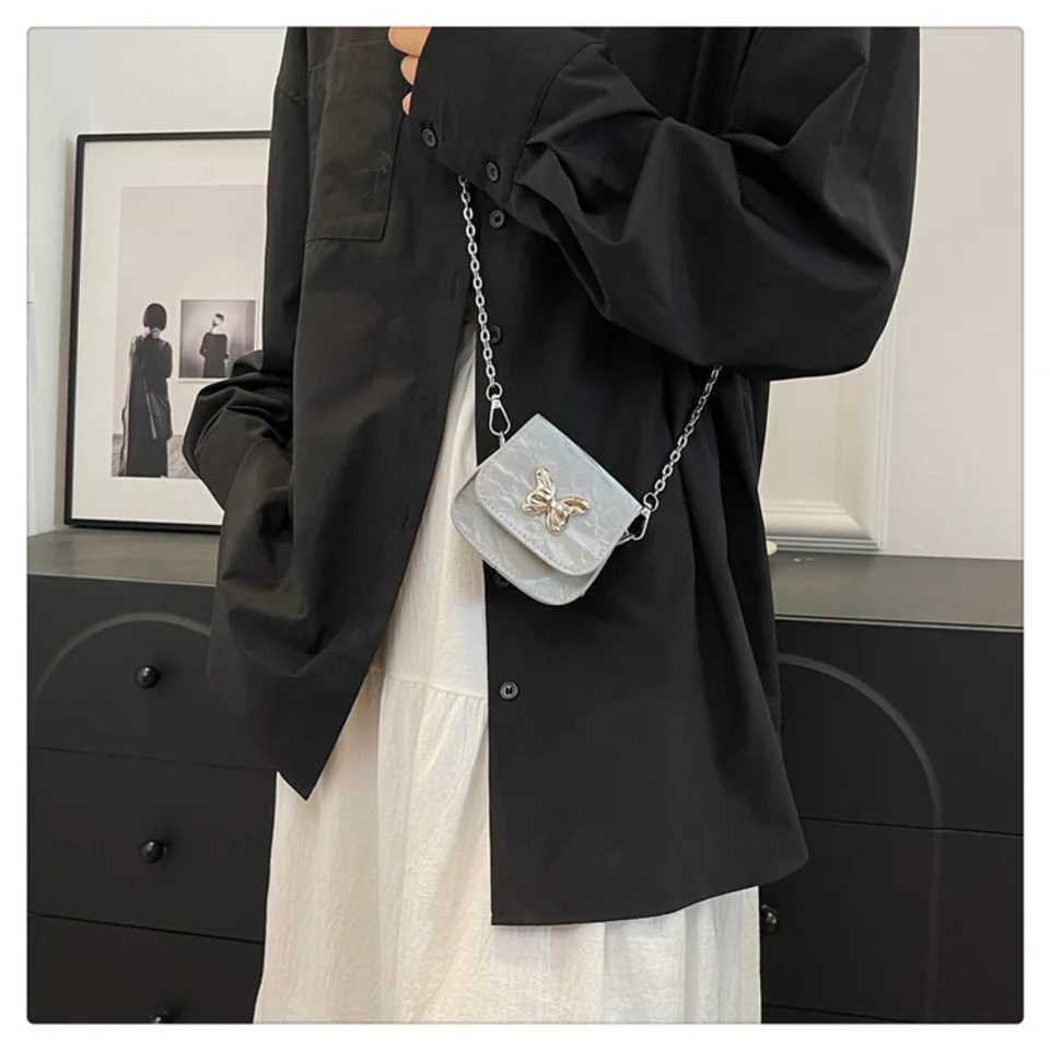 Women Small Square Bag Butterfly Chain Shoulder Crossbody Bag Mini Lipstick Bag Simple Trendy Saddle Bag Female Exquisite PurseXJ250108