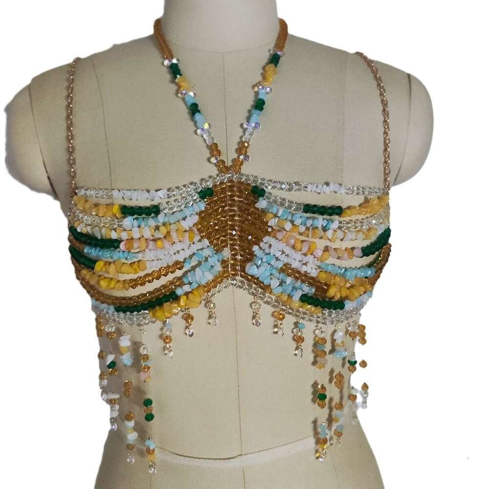 Exotic and sexy colored stone vest beach vacation music festival party with chest chain bead bras