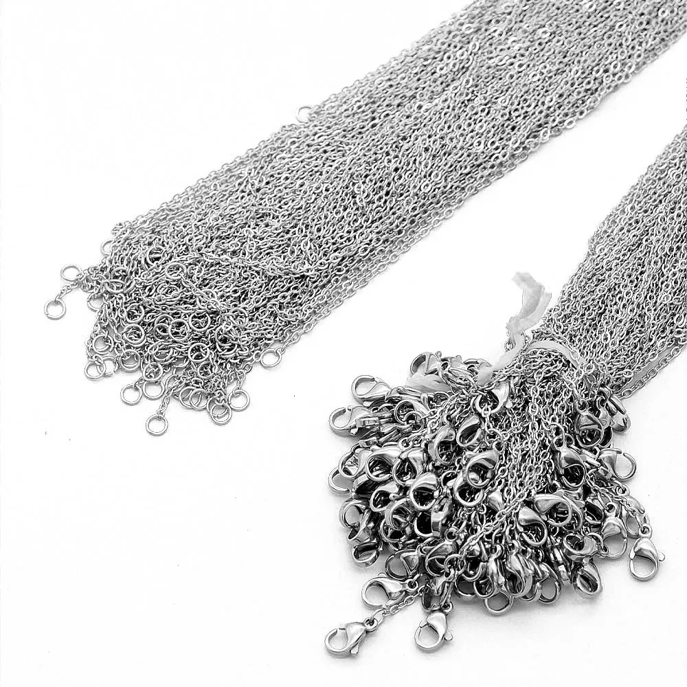 100pcs/Lot Bulk Wholesale 304 Stainless Steel Cable Link Rolo Chain Necklace for DIY Jewelry Making Silver Gold Color 45-50cm 250107