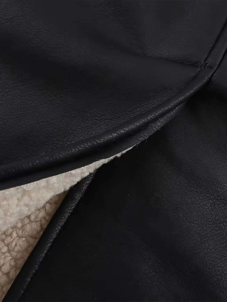 2024 Autumn And Winter New Arrivals Women's High-End Double-Breasted Long-Sleeved Lapel Faux Fur Over-The-Knee Leather Jacket