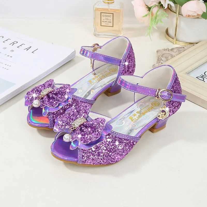 Childrens Princess Wedding Leather Shoes Summer Classic Bow Girls Crystal Sandals Sparkling Par Dance Childrens High Heels W250108