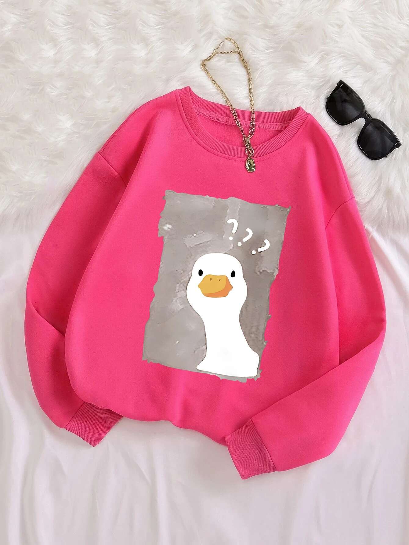 Women's Printed Warm Round Neck Loose Fitting Pullover With Long Sleeves And V-shaped Fashion Designer Sportswear