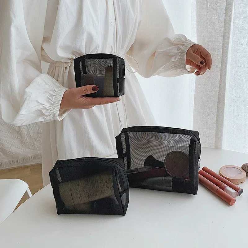 1 Zipper Makeup Bag Transparent Mesh Womens Essential Organizer Fashion Small Black Makeup Bag Makeup Bag W250109